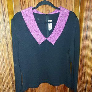 ST. JOHN EVENING BY MARIE GRAY BLACK AND PINK WOOL KNIT LONG SLEEVE TOP